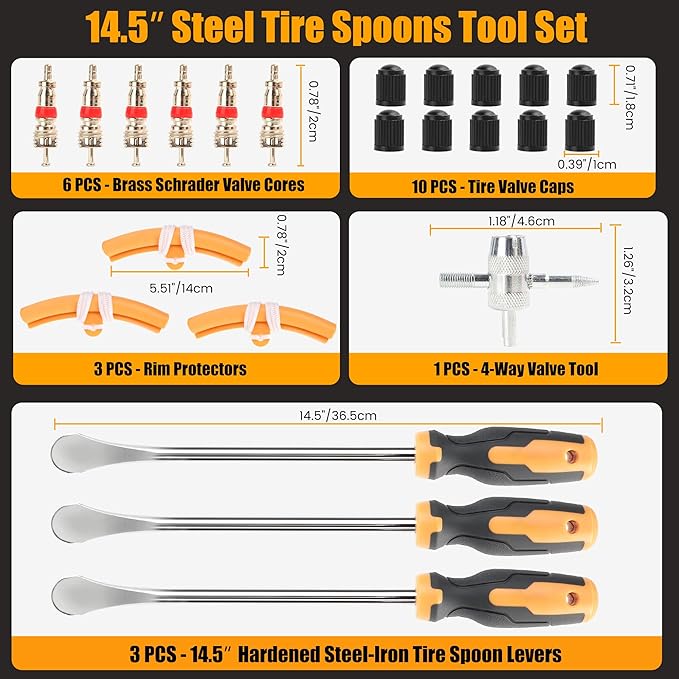 MULWARK Tire Spoons 14.5 Inches Motorcycle Tire Changer Durable Chrome Vanadium Steel Tire Changing Kit Includes Rim Protectors Easy to Use Tire Iron