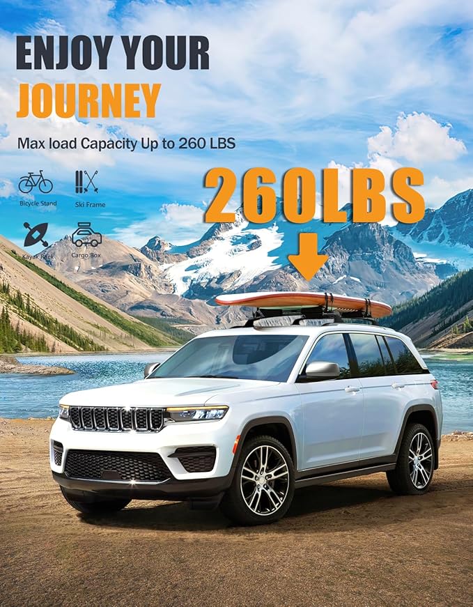 KINGGERI All Aluminum Roof Rack Cross Bars Compatible with Jeep Grand Cherokee L 2021-2026 and 2022-2026 Grand Cherokee WL. 260lb Lockable Heavy Duty Crossbars Rooftop Cargo Basket Luggage Kayak