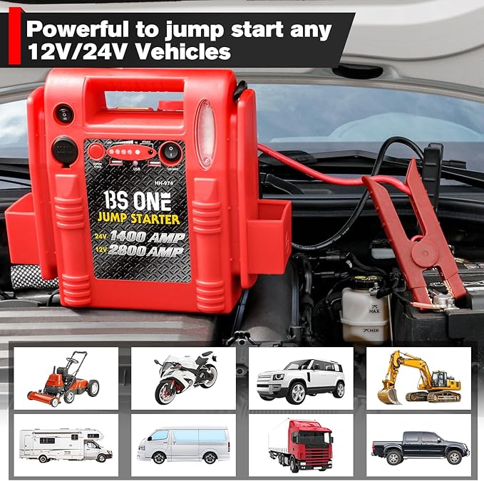 24V / 12V Jump Starter, Heavy Duty 1200/2400 Peak Amp Sealed Lead Acid Battery Jump Starter for Car Truck Tractor Excavator, Jump Box Power Pack with USB/DC Output and LED Light