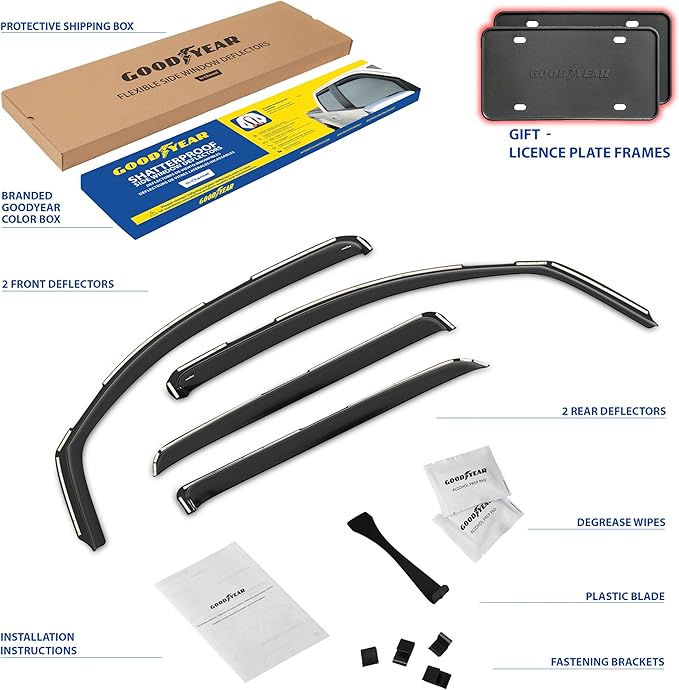 Goodyear Shatterproof in-Channel Window Deflectors for Toyota Sequoia 2008-2022, Rain Guards, Window Visors for Cars, Vent Deflector, Car Accessories, 4 pcs - GY007976