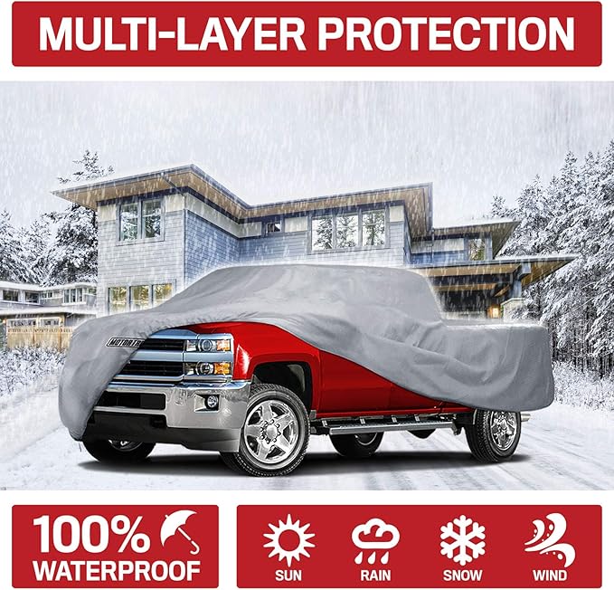 Truck Car Cover For Automobiles - Heavy Duty Waterproof All Weather Multi-Layer Outdoor Indoor Protection UV Sun Rain Snow Dust - Universal Fit For All Trucks Pickup Trucks - 230"(L) x 80"(W) x 60"(H)