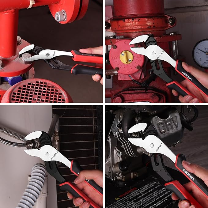ARROW 12-Inch Groove Joint Pliers, Adjustable Water Pump Pliers with TPR Handle, High Carbon Steel Tongue and Groove Plier for Plumbing, Automotive and Household Repairs