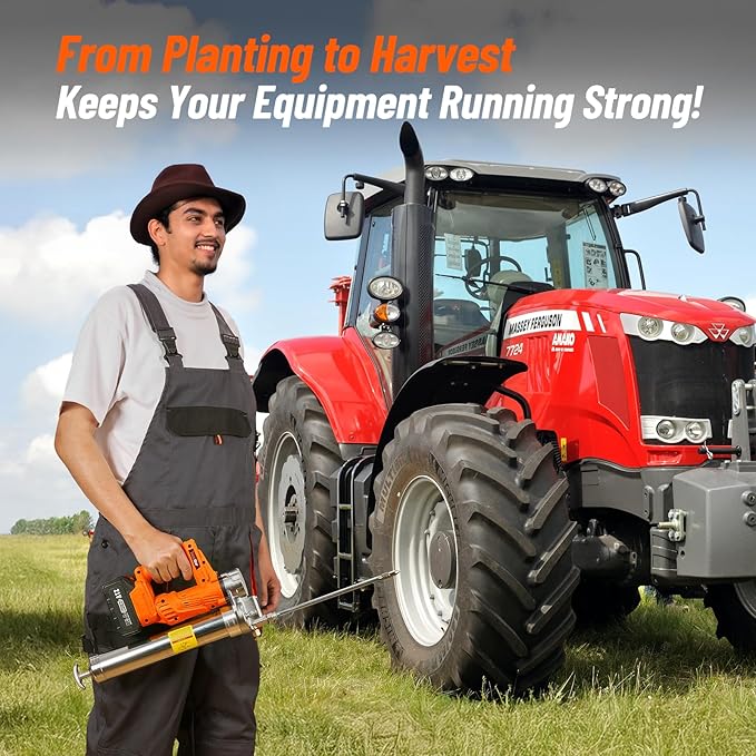 Electric Grease Gun, 10000 PSI High-Efficiency Battery Powered Grease Gun with 2 * 4.0Ah Batteries and Charger, for Farmers, Mechanics, and Equipment Owners, Orange