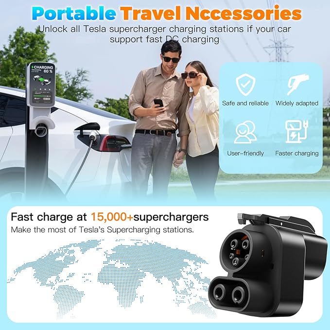 2025 Upgraded NACS to CCS1 Adapter - Fast Charge NACS to CCS Electric Vehicle Charging Adapter for Ford/Rivian/GM EVs at Tesla Superchargers [Max 500A/1000V]