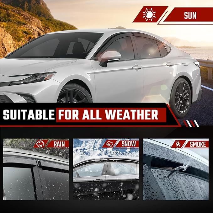 Extra Durable Rain Guards Fit for 2019-2025 Toyota Camry, Tape-on Side Window Deflectors 19 20 21 22 23 24 25 Camry Wind Deflectors Rain Guard Black - 4 PCS