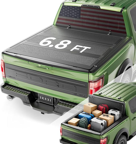 FRP Tonneau Cover Truck Bed for Ford F250 F350 6.8 ft (81.9") Super Duty 2017-2025, Fully Folded Vertical Clearance Hard Flip Fold Locking Drill-Free Install Waterproof Anti-Theft Security 6.8ft