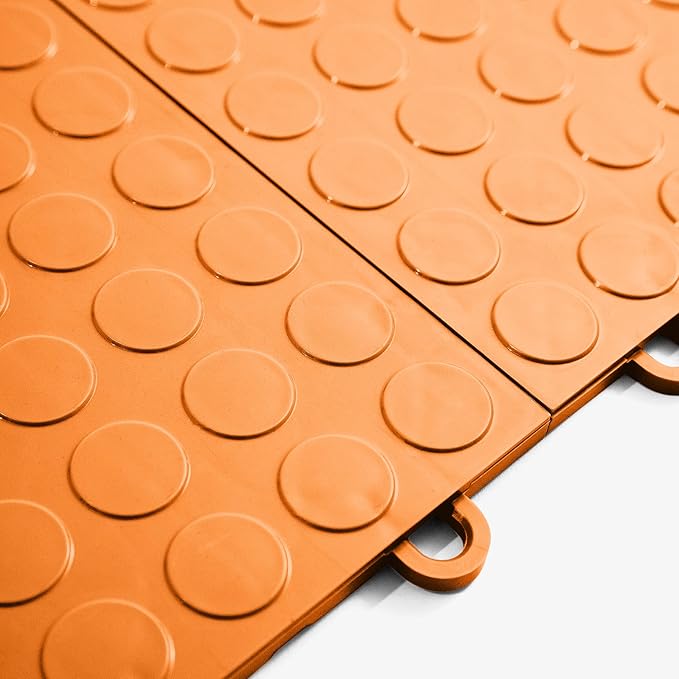IncStores FlooringInc's Nitro 12"x12" Snap-Together Garage Flooring Tiles, Non-Slip Interlocking Plastic Floor Mat, Garage Organization & Storage, Coin Pattern, Harley Orange, 52 Tiles, 52 Sq/Ft
