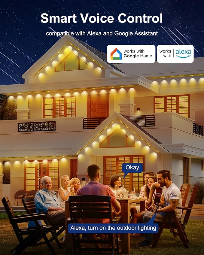 Nexillumi Permanent Outdoor Lights for House, 100ft Smart RGB Outside Lights with 72 Scene Modes, IP68 Waterproof Eaves Lighting for Christmas All Holiday Decorations