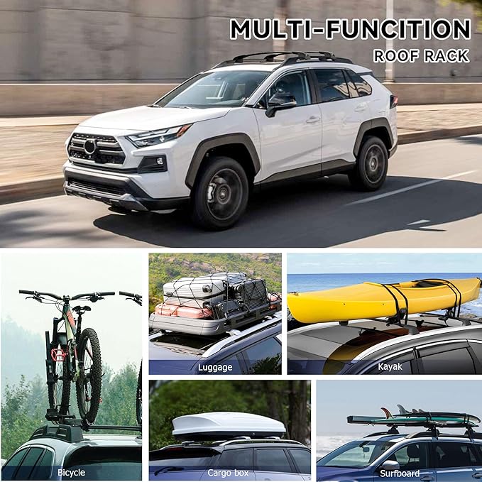 300Lbs Lockable Roof Rack Crossbars for 2019-2025 Rav4 Adventure/TRD Off-Road, Heavy Duty Aluminum Anti-Corrosion Cross Bar Fit Luggage Luggage Kayaks Bicycles Snowboard