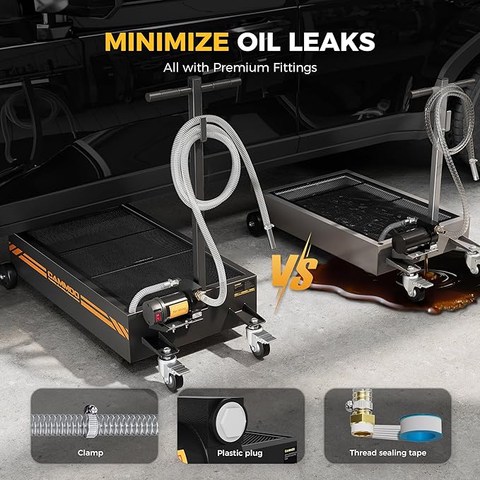 20 Gal Electric Oil Drain Pan, 110V High-Flow Pump, 9.8 FT Hose, 200 W Motor, 2 Locking Swivel Casters and 2 Directional Wheels Stable, Folding Handle, Heavy-Duty for Trucks, RVs, SUVs, Black