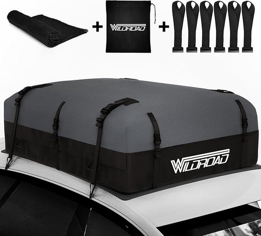 WILDROAD Rooftop Cargo Carrier - 25 Cubic Feet, 600D Ultra Anti-Tear Fabric, Waterproof Car Roof Bag with Soft-Shell, Anti-Slip Mat and 6 Door Hooks - Fits Cars with/Without Racks