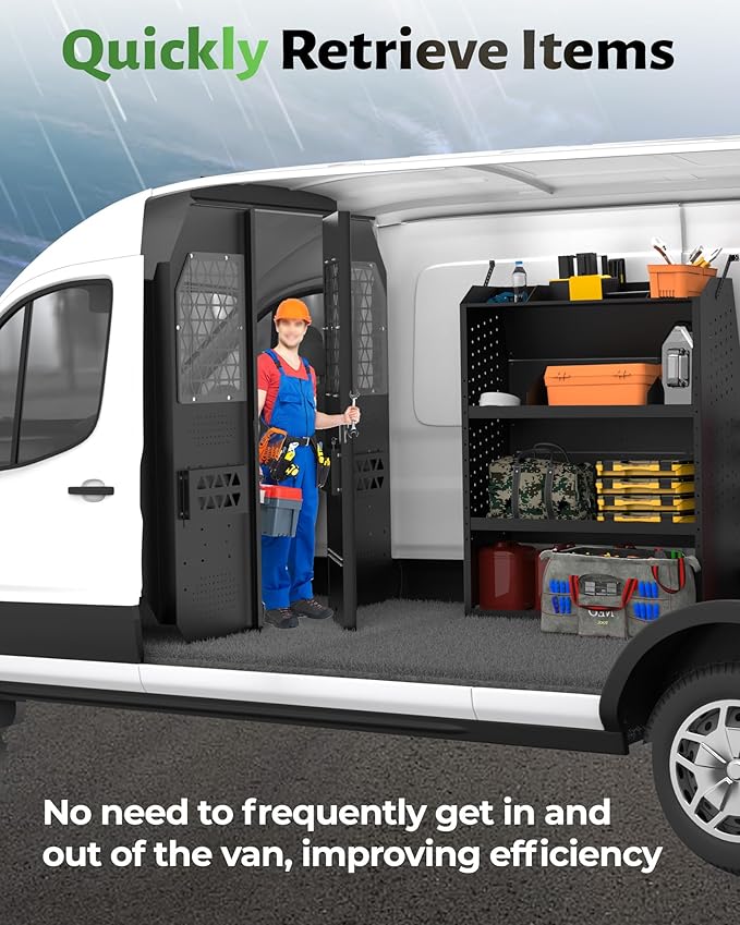 StarONE Cargo Van Partition,Van Safety Partition Bulkhead Fit for 2015-2024 Ford Transit 150 250 350 Mid-Roof Full Size Van,with Door Lock and Acrylic Panel,Black