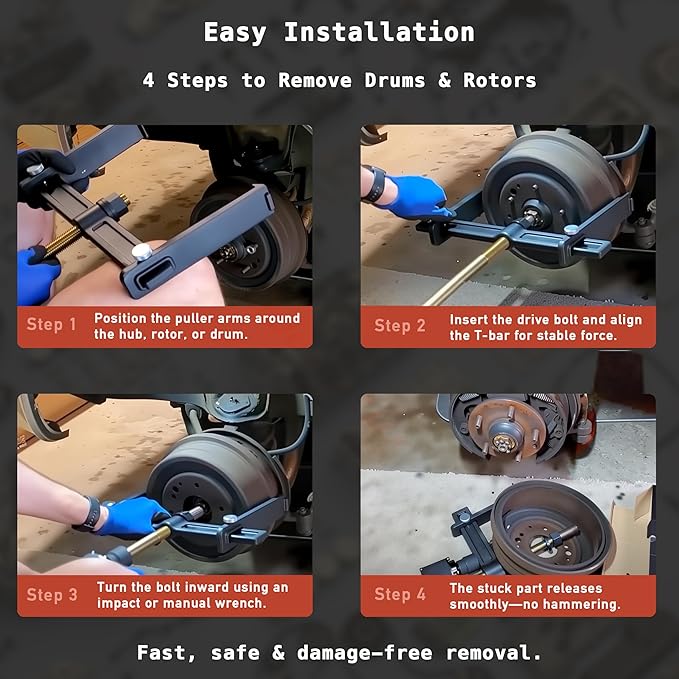 Heavy Duty Hub Drum and Rotor Puller Kit 78830, Hub Removal Tool Compatible with 1-1/4 inch Socket and 1-1/4 or 32 mm Wrench, Drum Rotor Brake Hub Puller