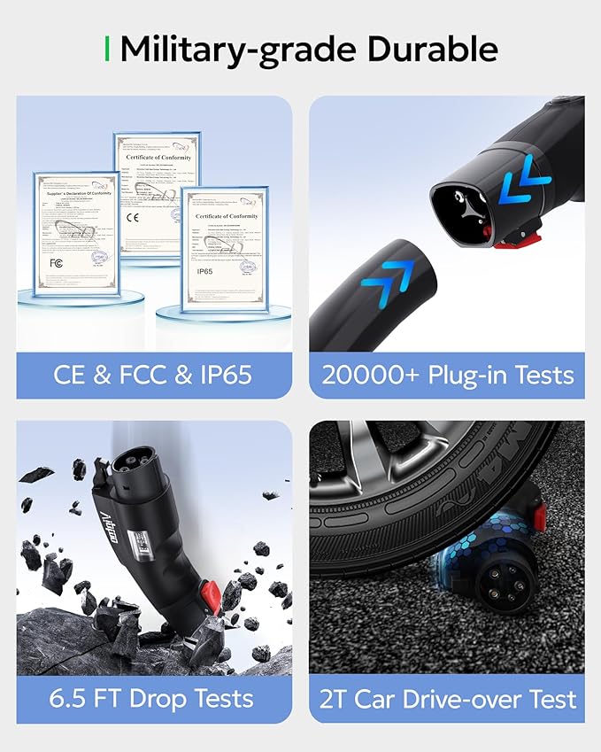 Adapter for Tesla to J1772 Charger with Screen Display [Only to J1772], 60Amp 250V Convertor with Press-Lock, Compatible with Tesla High-Powered Connectors, Destination/Mobile Chargers