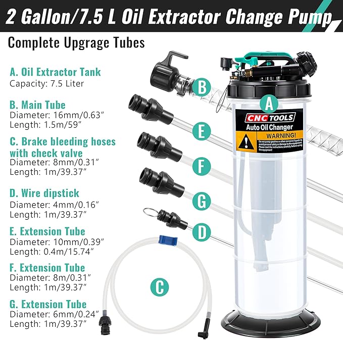 Estune 2 Gallon/7.5 L Manual Pneumatic Fluid Extractor, Automotive Oil Extractor Pump Oil Vacuum Changer with 5 Pcs Brake Bleeding Hose for Car, SUVs, Truck, Yachts