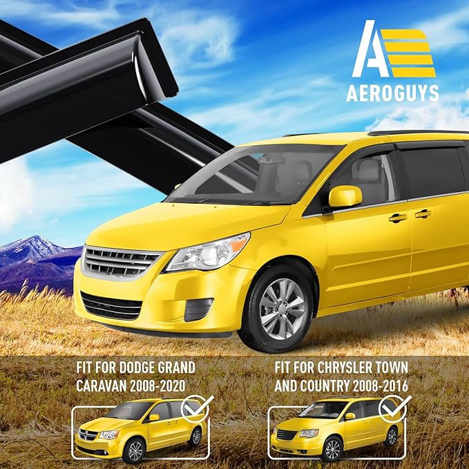 Extra Durable Window Deflectors Tape-On Window Visors Rain Guards Fit for Volkswagen (VW) Routan 2009-2014, Sun Visors, Wind Vent for Shades, Exterior Car Accessories - 4pcs. AG0197