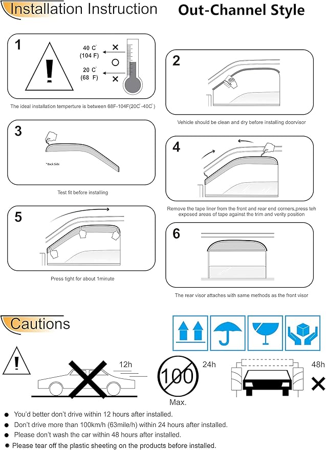 Side Window Visor Wind Vent Deflector fit for 2014-2018 Kia Forte Sedan K3, 4pcs Out-Channel Tape-On Nice Sun Shade Rain Guards Set 94544