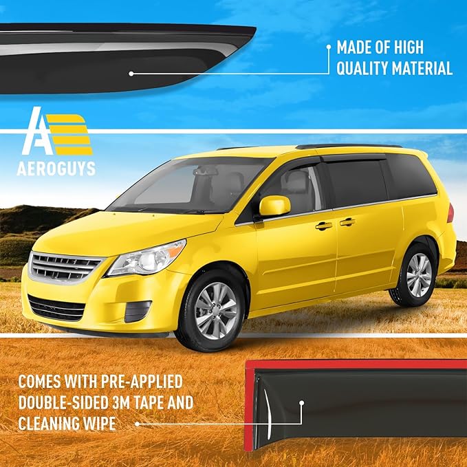 Extra Durable Window Deflectors Tape-On Window Visors Rain Guards Fit for Volkswagen (VW) Routan 2009-2014, Sun Visors, Wind Vent for Shades, Exterior Car Accessories - 4pcs. AG0197
