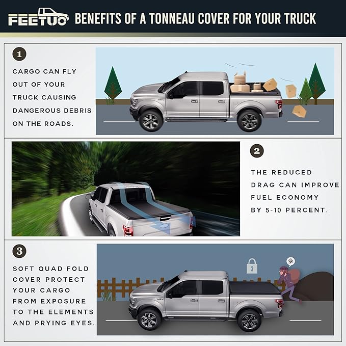 HTL Low-Profile Hard Tri-Fold Tonneau Cover Compatible with 2016-2023 Tacoma, 5-ft (60.5") Truck Bed w/Track System