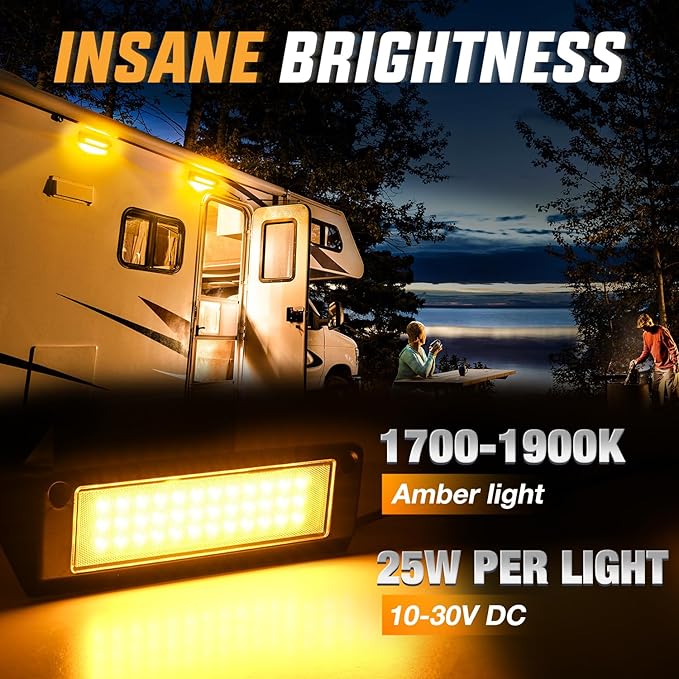 Nilight RV Exterior Light 2PCS 9 Inch Porch Lights Amber Beam 12V 24V LED Scene Cargo Lighting Black Aluminum Housing for RVs Trailers Travel Campers 5th Wheels Motorhome SUV Truck