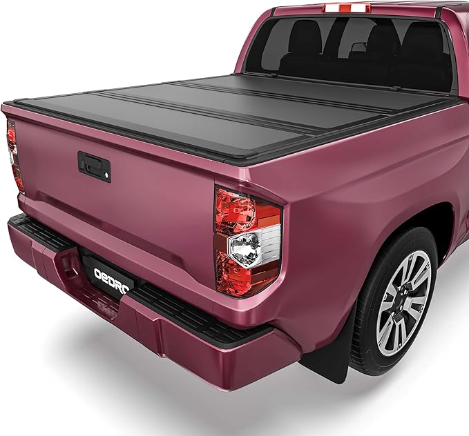 OEDRO Low-Profile Hard Tri-Fold Tonneau Cover Compatible with Toyota Tundra 2022 2023 2024 2025 2026 (Excl. Trail) 5.5ft Bed with Deck Rail System, One-Handed Quick Release, Drainage Design