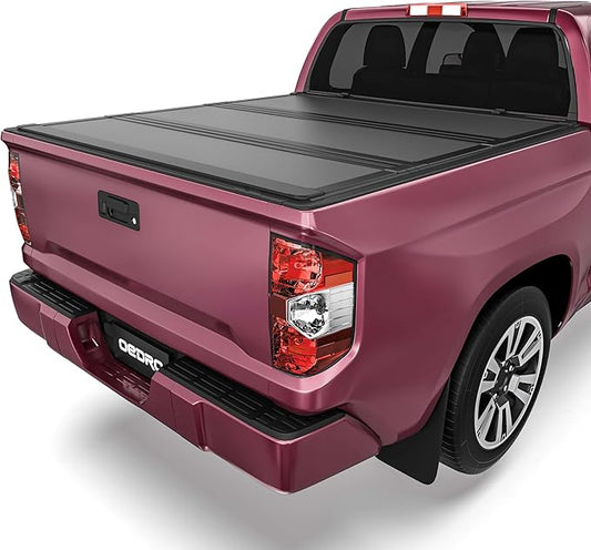 OEDRO Low-Profile Hard Tri-Fold Tonneau Cover Compatible with Toyota Tundra 2022 2023 2024 2025 2026 (Excl. Trail) 5.5ft Bed with Deck Rail System, One-Handed Quick Release, Drainage Design