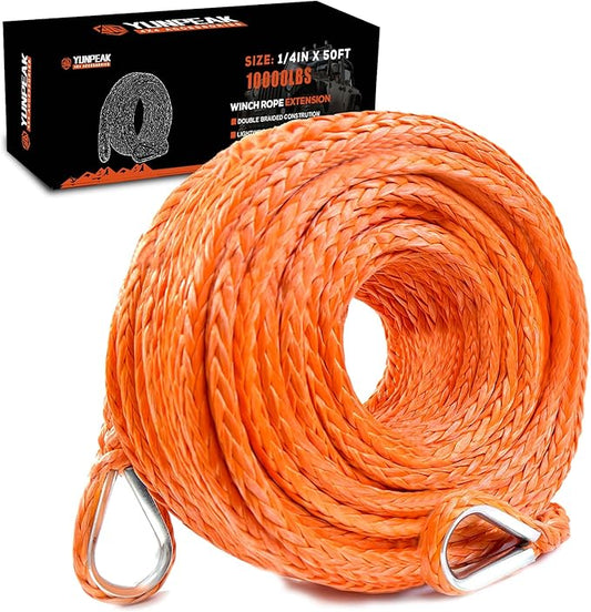 Winch Rope Extension, 1/4'' x 50ft 10,000Lbs Synthetic Winch Extension Rope, Winch Extension Line for Off Road Vehicle ATV UTV (Orange)
