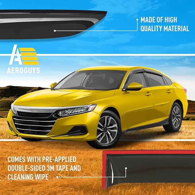 Extra Durable Window Deflectors Tape-On Window Visors Rain Guards Fit for Honda Accord 2018-2022, Sun Visors, Wind Vent for Shades, Exterior Car Accessories - 4pcs. AG0183