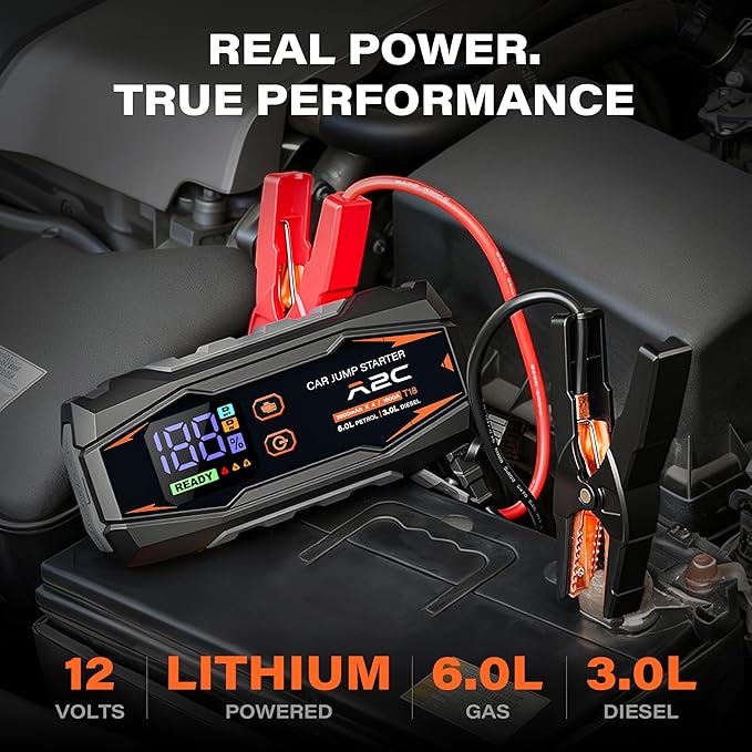 A2C Car Jump Starter, 12V Lithium Battery Booster Box, 16800mAh Portable Power Bank Pack Charger, for 6L Gas or 3L Diesel Truck, RV, Pickup