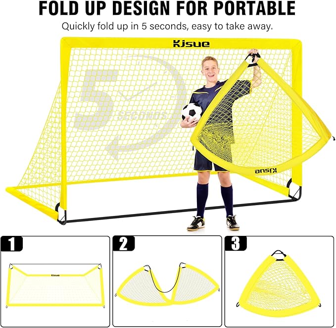 Kids Soccer Goals for Backyard Set, 2 of 6x4 ft Portable Pop Up Soccer Goal Training Equipment, Soccer Net with Target, Soccer Ball, Cones, Soccer Set for Kids Youth Toddler Sports Outdoor Games