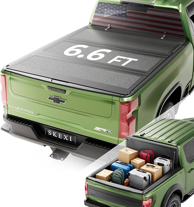 Low Profile Tonneau Cover Truck Bed for Chevy Silverado/GMC Sierra 1500 6.6ft Bed 19-25, Fully Folded Vertical Clearance Hard Flip Fold Locking Drill-Free Install Waterproof Anti-Theft Security 78.9"