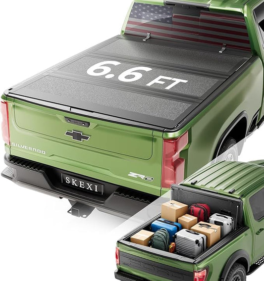 Low Profile Tonneau Cover Truck Bed for Chevy Silverado/GMC Sierra 1500 6.6ft Bed 19-25, Fully Folded Vertical Clearance Hard Flip Fold Locking Drill-Free Install Waterproof Anti-Theft Security 78.9"