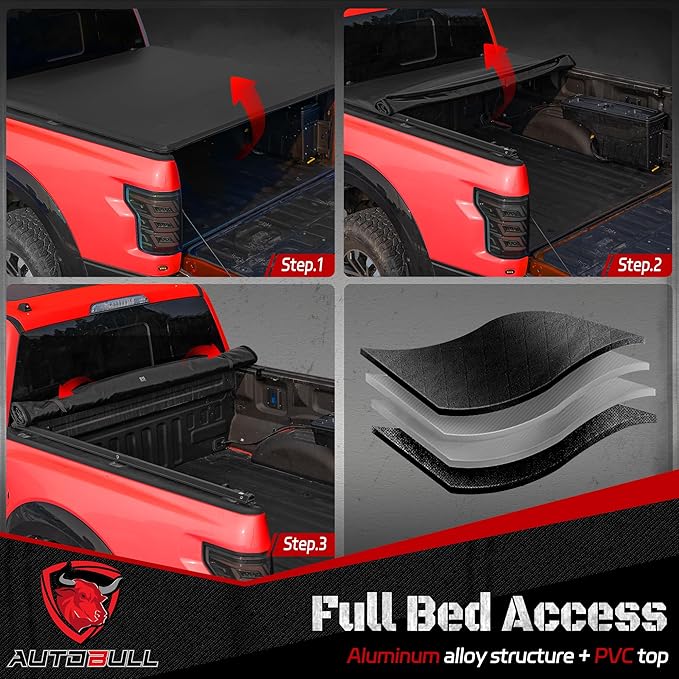 Soft Roll-up tonneau Cover Compatible with 2007-2025 Chevy Silverado & GMC Sierra 1500/2007-2019 2500 3500HD 6.6ft Bed (78.9"), Not for CarbonPro Bed, PVC Top Alloy Steel Structure
