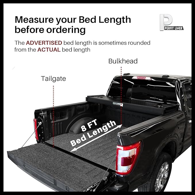 Perfit Liner 8.0 FT (96") Bed FRP Hard Tri-Fold Tonneau Cover for 1999-2016 Ford F-250 F-350 F-450 Super Duty Styleside/Fleetside Truck Cargo Topper, Hardttop, 3-Folding (NOT for Flareside/Stepside)