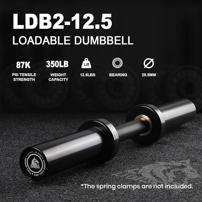 LIONSCOOL 16"/20” Loadable Dumbbells Pairs in Commercial Grade, Heavy Duty Olympic Dumbbell Bar/Handle for Strength Training, Compatible with 2’’ Standard Plates