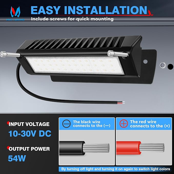 MICTUNING RV Porch Light, 9 Inch 54W Amber/White LED Exterior Utility Awning Light 6000K, Aluminum Housing IP67 Waterproof Replacement Lighting for Trucks, Trailers Bus Marine Boats Campers