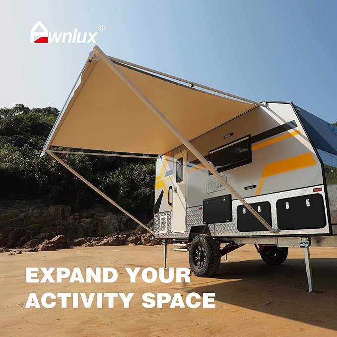 AWNLUX RV Awning Fabric Replacement Waterproof Vinyl Shade Screen for Awnings Camping Universal Fit Fabric Sun Shade UV Sun Blocker Canopy RV Awning Shade Shelter Black Fade-19'(Fabric 18'2")