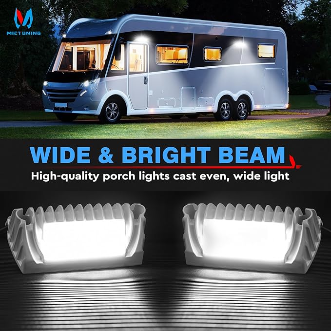 MICTUNING RV Exterior LED Porch Utility Light 12V Each Replacement Lighting for RVs Trailers Campers Pack of 2, White