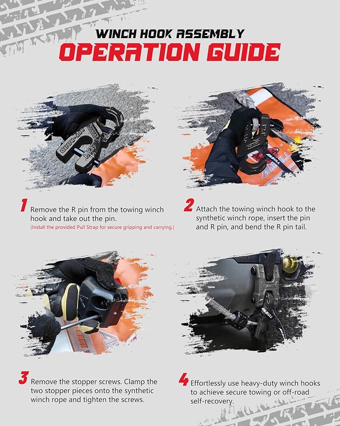 3/8" Tow Winch Hook with Cable Stopper, 10T Winch Hook, Upgrade Heavy Duty Forged Steel Winch Hook, 31967lbs Max Strength, Clevis Clip Hook Set for Synthetic Rope, Off-Road Vehicle, Black