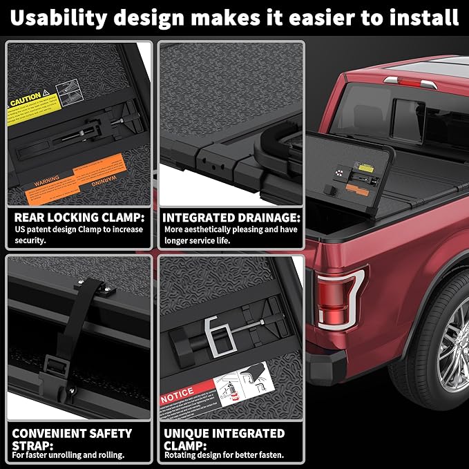 Hard Quad Aluminum Truck Bed Tonneau Cover Compatible for 2019-2024 2025 Chevy Silverado/GMC Sierra 1500 Fleetside New Body Style 4-Fold 5.8FT 69.3Inch