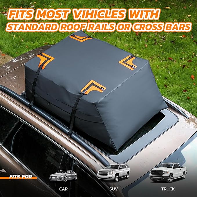 DNA Motoring Car Rooftop Waterproof Bag, 17.6 Cubic Feet Waterproof Car Roof Luggage Bag, Heavy Duty Car Roof Cargo Carrier Bag, Car Roof Bag, w/ 4 Reinforced Straps, TOOLS-00422