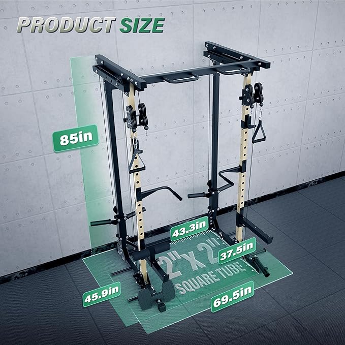 MAJOR FITNESS Drone3 Power Cage - Multi-Function Power Rack for Home Gym, Squat Rack with Pull-up Bar, Cable Crossover System, J-Hooks, for Strength Training, Heavy-Duty Steel Construction