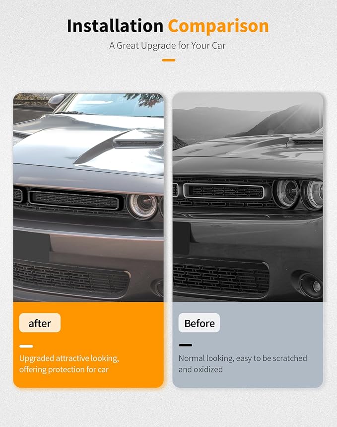 Hoolcar Front Grille Radiator Grille Insert Cover Grillwork Trim Compatible with Dodge Challenger 2015-2025+, Exterior Accessories, Black, 2pcs