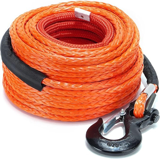 SPARKWHIZ Synthetic Winch Rope Cable Kit: 1/2" x 100 ft 32000lbs Winch Line Cable with Protective Sleeve + Winch Hook for 4WD Off Road Vehicle Truck SUV UTV ATV