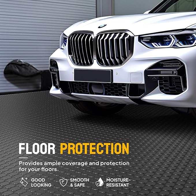 TUFFIOM 7.5 x 17 FT Garage Floor Mat, Thickened Coin Plate PVC Garage Mats Flooring Roll for Under Car, Garage Car Parking Mats for Compact SUVS, Sports Car