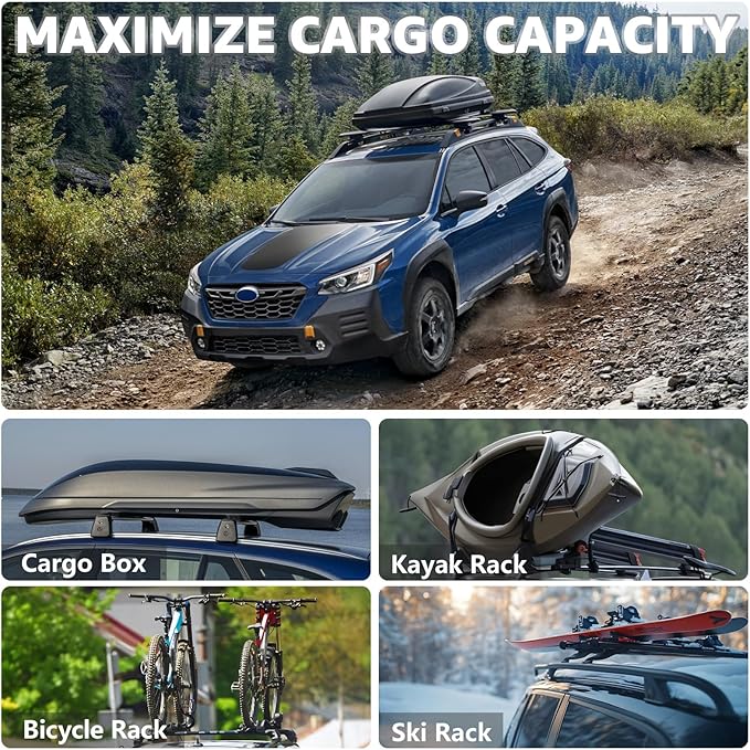 Roof Rack Cross Bars Compatible with Subaru Outback Wilderness 2022-2026, Adjustable Aluminum Heavy Duty 300 LBS Anti-Theft Lock Cargo Carrier Rooftop Crossbar Accessories for Bike, Snowboard, Luggage