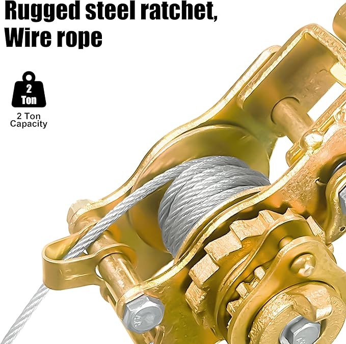 Come Along 2 Ton Cable Winch Puller with Cable Grip Steel Wire Puller 2 Hooks Portable Steel Cable Puller for 3/16" to 9/10" Cable Zipline Cable Tensioner Kit