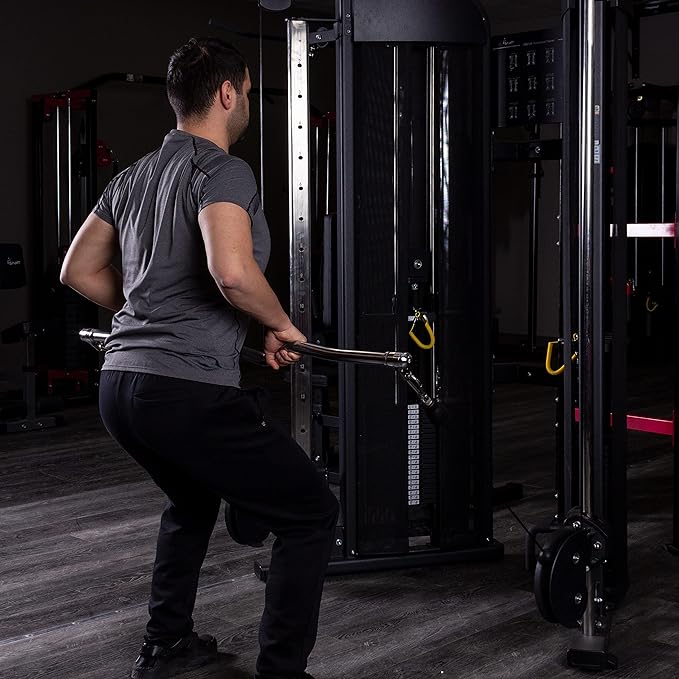 AmStaff 48" Straight Ez Curl Lat Pull Down Bar with Revolving Double Hook for Dual Pulley Cable Machines, Functional Trainer Multi-Purpose Attachment