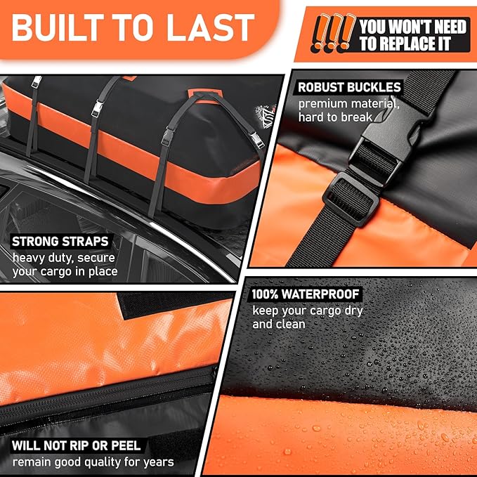 Asinking Car Roof Bag Rooftop top Cargo Carrier Bag 21 Cubic feet Waterproof for All Cars with/Without Rack, Includes Anti-Slip Mat, 10 Reinforced Straps, 6 Door Hooks, Luggage Lock