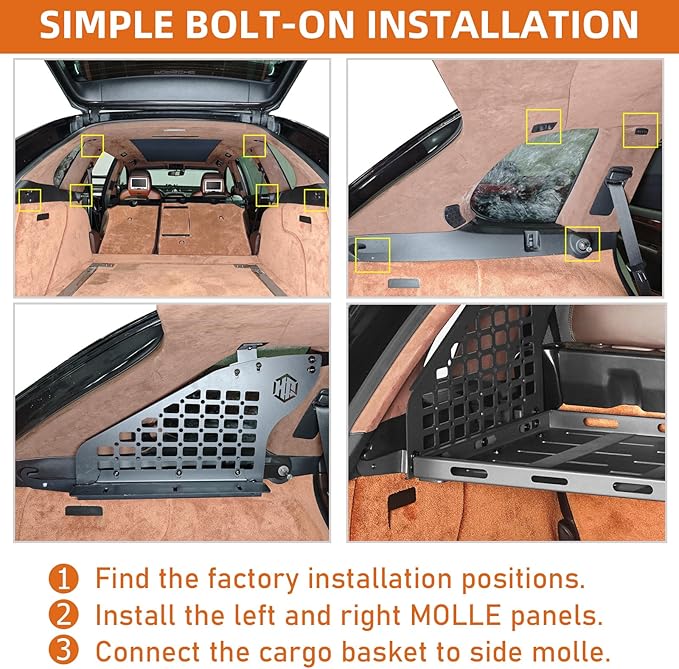 Hooke Road Cayenne Cargo Rack Basket & Window Molle Panel for 2003-2010 Porsche Cayenne 955 957, Trunk Organizer Storage Shelf for Overland Camping Gear
